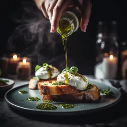 Cooking with Deliba extra virgin olive oil — sautéing in a pan with Italian EVOO