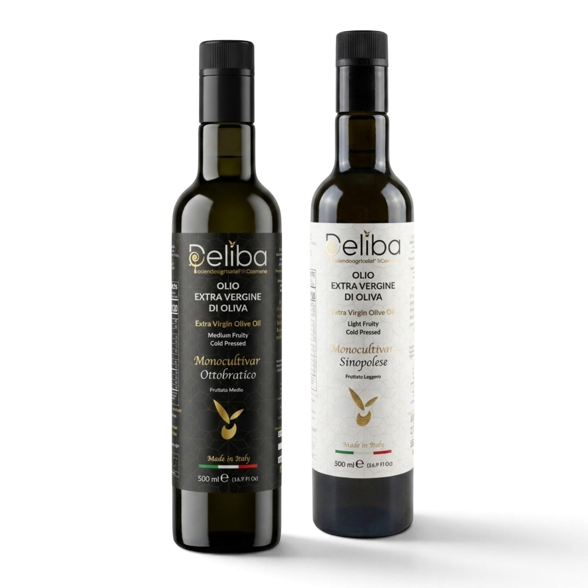 Deliba pre-order 2026 harvest, one Ottobratico and one Sinopolese
extra virgin olive oil bottle, 500 ml each